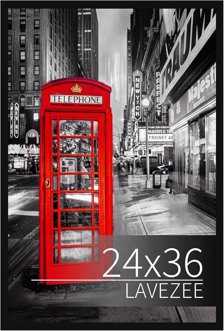 Lavezee Metal 24x36 Gold Poster Frame for Artwork, Puzzles and Photos, Picture Frame Display 24 x 36 Inch Photo Picture Frame for Wall, Metal