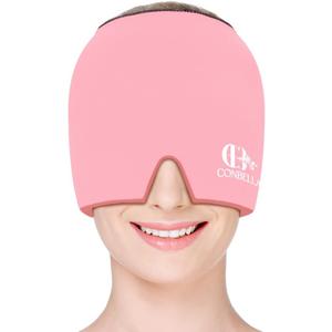 Migraine Relief Cap, Soothing Headache Ice Face Mask Products, Hot and Cold Therapy, Migraine Headache Relief Cap for Migraine, Sinus, Puffy Eyes, Tension, Stress, and Hangover(Pink)