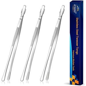 JETKONG 3 Pcs 12-Inch Cooking Tweezer Tongs Food Tweezers for Kitchen and Barbecue (12 12 12 Inch, Silver)
