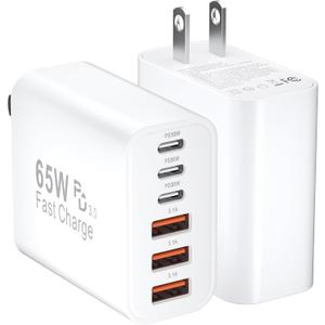 USB C Fast Charger Block iPhone Charger Fast Charging Blocks 65W Multi Port Chargers 6-Ports PD & QC Charging Cube Brick Power Adapter Type C Wall Chargers for iPhone 17/16/15/14/13/12 Pro Max, iPad