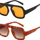 MUNSADE Trendy Square Aviator Sunglasses for Women Flat Top Designer Stylish Frame Sun Glasses Vintage Shades