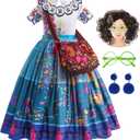 ATIMIGO Mirabel Isabella Dress Halloween Costume Cosplay Outfit for Kids Girls with Wig Glasses Bag Accessories (9-10Y/140)