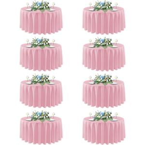 sancua Round tablecloth 90 Inch Diameter, 8 Pack - Circle Polyester Fabric Table cloth for Wedding Christmas Party Reception Banquet Birthday, Washable Formal Table Cover (Fit 30-72 Inch Tables), Pink