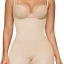 SHAPERX Open Bust Shapewear Tummy Control Bodysuits for Women Seamless Compression High Waisted Body Shaper (XX-Small-X-Small, Beige(shorts))
