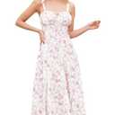 ABEHIK Summer Dress for Women 2024 Floral Corset Dress Boho Flowy Slit Bustier Lace Up Midi Dresses Going Out A Line Casual Sundress Adjustable Spaghetti Straps Bodycon Pink Rose S