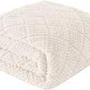 Whale Flotilla Fuzzy Fleece Throw Blanket for Couch, Bed, Soft Fluffy Jacquard Waffle Blankets for All Season, Lightweight and Warm, 50x60 Inch, Ivory