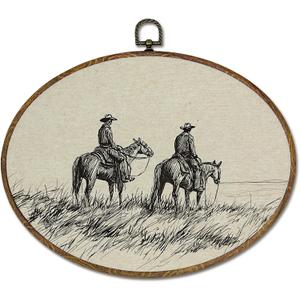 LKETW Vintage Western Cowboy Oval Wall Art Decor, Vintage Farmhouse Western Oval Canvas Hanging Decor, Retro Country Southwestern Rodeo Wall Decorations for Home Living Room Bedroom, 11.4x8.6 Inch