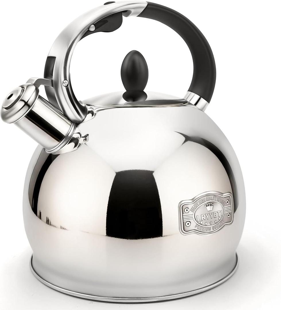 Whistling Tea Kettle for Stovetop, (2.64 Quart-Mirror Food Grade Stainless Steel Teapot of 5-layer base (Silver)