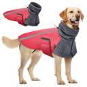 SlowTon Winter Dog Coat, Warm Polar Fleece Lining Doggie Outdoor Jacket with Turtleneck Scarf Reflective Stripe Adjustable Waterproof Windproof Puppy Vest Soft Pet Outfits (XL,Red)