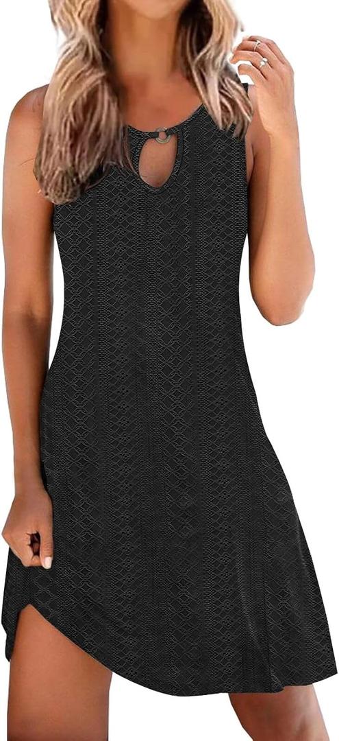 ETCYY NEW Summer Dresses for Women Trendy Boho Floral Print Sundresses Sleeveless Beach Cover Up Dress with Pockets (X-Large, Laceblack)