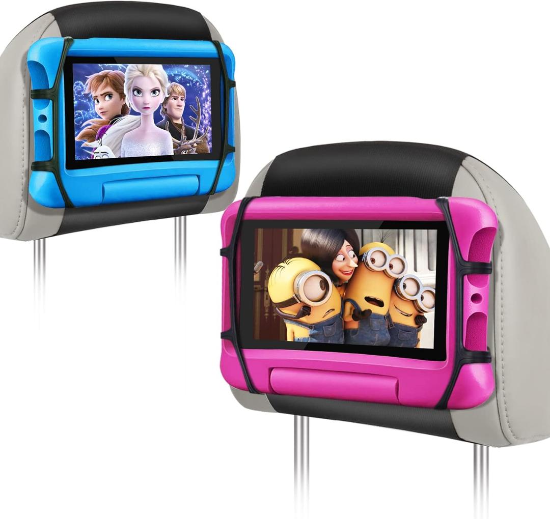 WONNIE Car Tablet Holder, Upgraded iPad Holders for Car Mount Headrest, iPad Mount Back Seat for Kids with Anti-Slip Strap, Silicone Holding Net/Fits All 7-12.9'' Tablets, 2 Pack