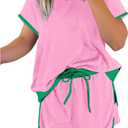 SELINK Lounge Sets for Women 2 Piece Skirt Colorblock Drop Shoulder T Shirt and Skort Set Summer Tracksuits (Small, Pink)