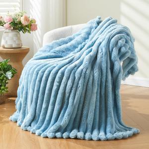 NEWCOSPLAY Super Soft Twin Blanket Blue Premium Silky Flannel Fleece 3D Ribbed Jacquard Lightweight Bed Blanket All Season Use (Blue Ribbed, Twin(60"x80")) NEWCOSPLAY Super Soft Twin Blanket Blue Premium Silky Flannel Fleece 3D Ribbed Jacquard Lightweight Bed Blanket All Season Use (Blue Ribbed, Twin(60"x80"))