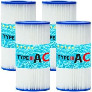 Lucasou Type III Pool Filter Cartridge Type A or C Compatible Replacement for 583XX 530XX Series Pool Pumps, Washable & Reusable (4pcs)