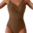 B2prity One Piece Swimsuits for Women Adjustable Double Strap V Neck Bathing Suit Slimming Tummy Control Swimwear Brown XL