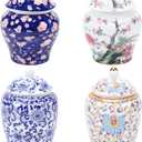 Set of 4 Small Blue and White Chinoiserie Porcelain Vases - Ginger Jars for Home Decor, Bedroom, Living Room, Console Table Top Decor - Table Accent Shelf (Vibrant)