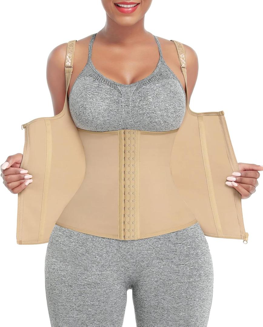 FeelinGirl Waist Trainer for Women Corset Vest Body Shaper Cincher Trimmer Tank Top Sport Girdle with Steel Bones Small