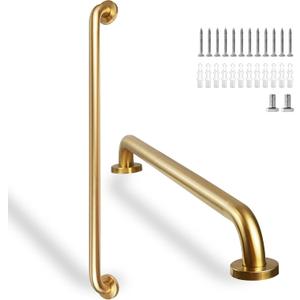 Shower Grab Bar, 2 Pack 32 Inch Gold Bathroom Safety Bar, 1.25" Diameter 304 Stainless Steel Grab Bars for Bathtubs and Showers, Handicap Shower Grab Bar for Seniors Elderly