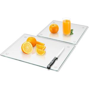 Tempered Glass Cutting Board for Kitchen, Clear Glass Board for Countertop, Heat Resistant, with Non-Slip Feet, 12x16" & 12x8" 2 Pcs Clear