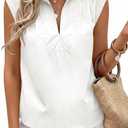Tankaneo Womens Summer V Neck Tank Tops Collared Sleeveless Shirts Trendy Casual Loose Fit Blouse (L)