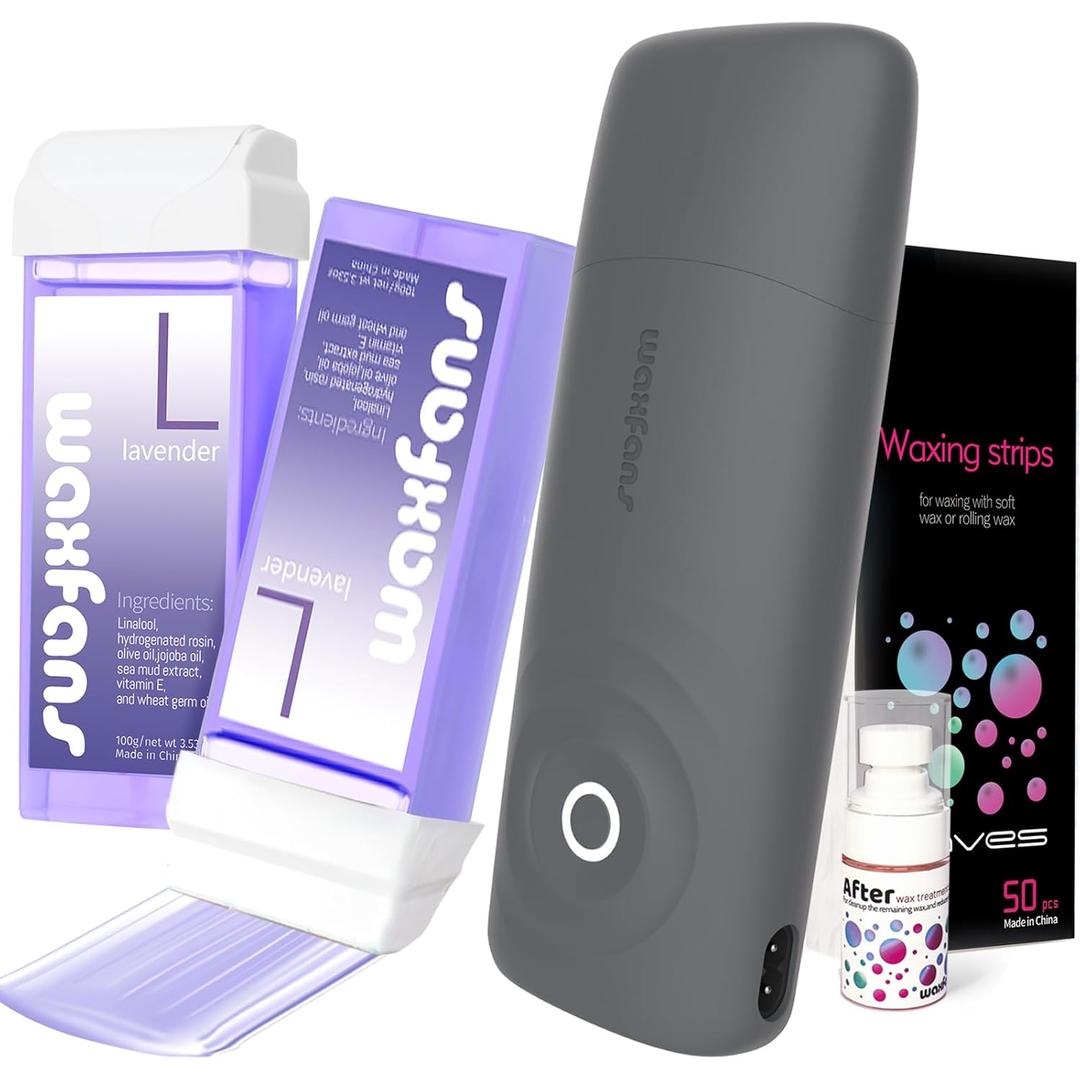 Smart Roll on Wax Kit, Wax Roller Kit for Hair Removal,Automatic Cooling, No burns,Safe&Easy Waxing at Home, Waxing Kit for Women and Men,with 2 Wax Cartridges & 50 Pcs Wax Strip.