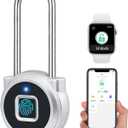 Fingerprint Lock - 2.1 Inch Long Shackle Locker Lock Smart Biometric Padlock Keyless Fingerprint Lock, Digital Biometric Waterproof Smart Padlock for Gym Locker Case Hasp Cabinet (Silver)