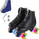 Roller Skates for Men and Women, Black Derby Roller Skates with 4 Shiny Wheel, Classic Double-Row Roller Skates for Indoor and Outdoor