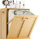 HITNET Tilt Out Laundry Hamper, Bamboo Laundry Cabinet with Hidden Removable Basket, Freestanding Clothes Storage organizer for Bedroom, Bathroom, Living Room, Natural, 21.26" L 13.78" W 25.2" H