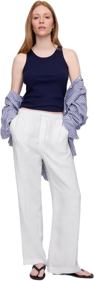 Gap Womens Wide Leg Linen Pull on Pant (Large, Optic White V6)