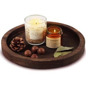 Wooden Decorative Tray Candle Holder Round Wood Tray Home Decor,Centerpieces Plates for Table centerpieces for CoffeeTable,Christmas Decor