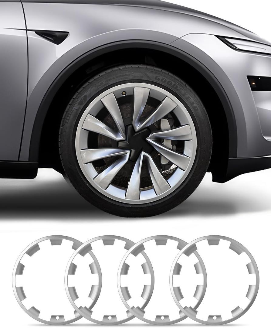 Model Y All-in-one Wheel Rim Protector for Tesla Model Y Juniper 20" Helix Wheel- Strips for Curb Rash Prevention Wheel Rim Protector Easy to Install (Sliver,4pcs) 