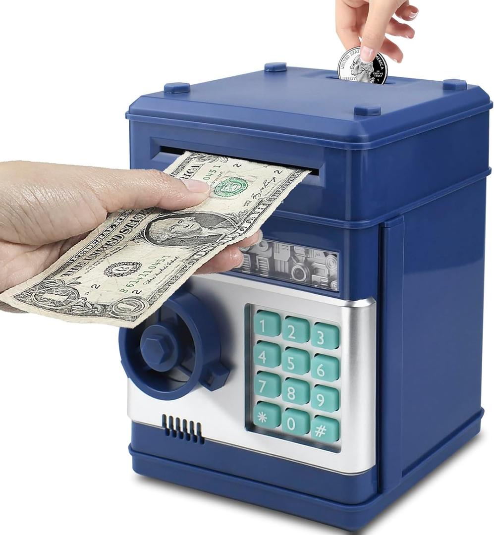 Electronic Password Piggy Bank with ATM Function for Kids - Money Saving Bank, Secure Cash Coin Safe Box for Boys Girls Ages 3-12, Birthday Gift (New Blue)