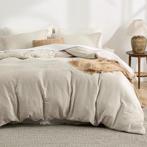 Bedsure Luxury Waffle Duvet Cover King Size - Textured Duvet Cover Set, Soft, Breathable Bedding Set (104"x90") with 2 Pillow Shams for All Season, Linen, Comforter Not Included