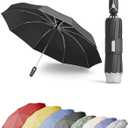Windproof Travel Umbrella for Rain, Withstand 85MPH Winds, 54 Inch Automatic Reverse Fold Umbrellas Easy Auto Open Close, Portable Compact Umbrella Includes Cover Bag, Perfect for Travel, Car, Commute, Women Men, Backpack (Black2)
