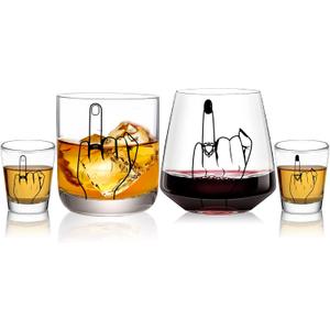 Wedding Gift for Couples - Unique Engagement Gifts for Couples,Unique Bridal Shower Gifts,Bride and Groom Shot Glasses,Wine&Whiskey Glass for Mr and Mrs,Newlywed,Christmas,His and Hers Gift (Finger-Set)