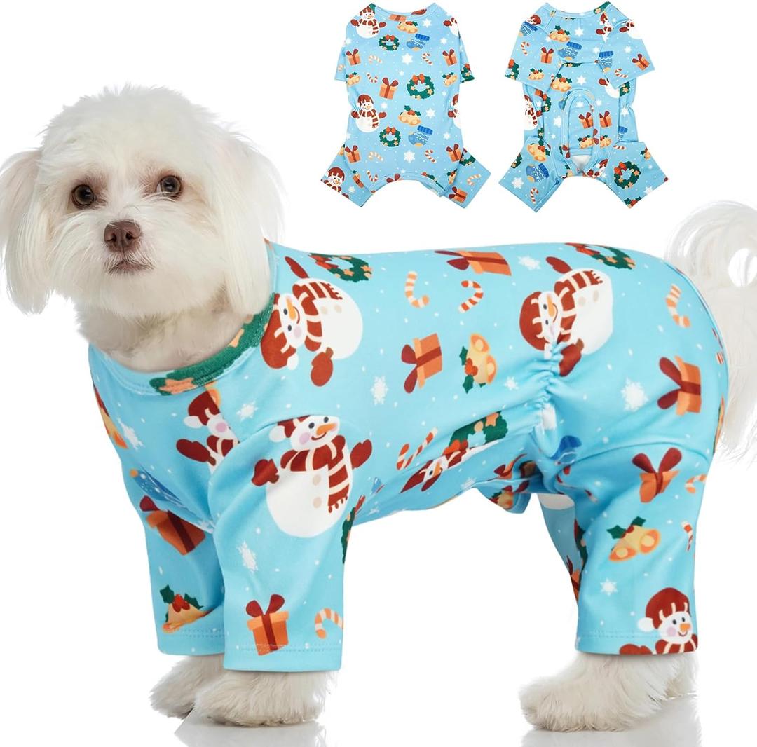 MIGOHI Thermal Dog Pjs for Christmas- Fall Winter Dog Sweater, Fleece Pjs for Dogs with Cozy Long Sleeves to Protect Joints,Stretchy Pet Jammies Sweater Outfit for Boy & Girl, Easy-Care, Blue, S