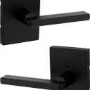 Kwikset Halifax Interior Passage Door Handle, Lever For Closet and Hallway Doors, Reversible Non-Locking Handle Lever, Matte Black, with Microban Protection