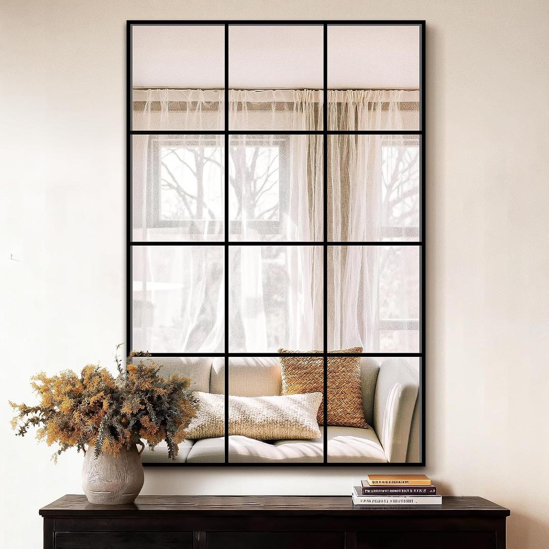 Window Pane Wall Mirror, 36"x24" Wall Mounted Window Mirror for Living Room, Bedroom, Entryway, Dining Room, Home Wall Decor