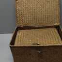 Woanger Set of 4 Wicker Storage Baskets OrganizerHandwoven Storage Bins with Lid for Organizing, Home Utility Box for Home Office Supplies Multipurpose Container(Coffee)