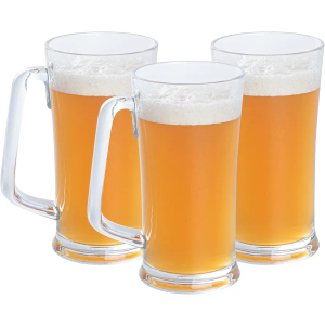Restaurantware Bev Tek 17 Ounce Beer Mugs, 48 Beer Glass With Handle - Dishwashable, Clear Polycarbonate Beer Mugs, Shatterproof, For All Kinds Of Beverages