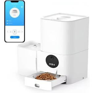 Smart Automatic Pet Feeder with Water Dispenser, WiFi Enabled, 2.4GHz/5GHz Compatible, Automatic Food Dispenser with Mobile App Control, Schedule Your Pets' Meal Times, White Smart Automatic Pet Feeder with Water Dispenser, WiFi Enabled, 2.4GHz/5GHz Compatible, Automatic Food Dispenser with Mobile App Control, Schedule Your Pets' Meal Times, White