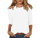 Womens Tops 3/4 Sleeve Shirts Round Neck Loose Casual Blouses Solid Color Tshirts White M