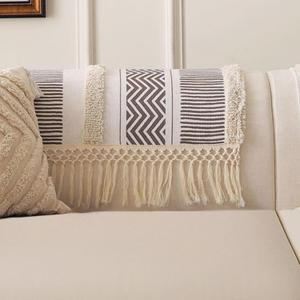 VClife Backrest Cover, Boho Couch Cover Cotton Linen Tufted Sofa Cover with Tassel, Non Slip Sofa Cover for Living Room Dog Couch Cover, 35.4x35.4 inch (Bohemia 07)