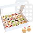 2 Pack White Cupcake Boxes Holder for 24 Standard or Mini Cupcakes, Food Grade Dessert Muffins Box Containers with Window and Inserts for Birthday Holiday Party Bakery Supplies