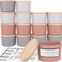 CONNOO 15 Pack 4oz Spring Glass Candle Jars with Airtight Bamboo Lids for Making Candles, Bulk Small Wide Mouth Empty Candle Containers with Sticky Warning Labels - Dishwasher Safe