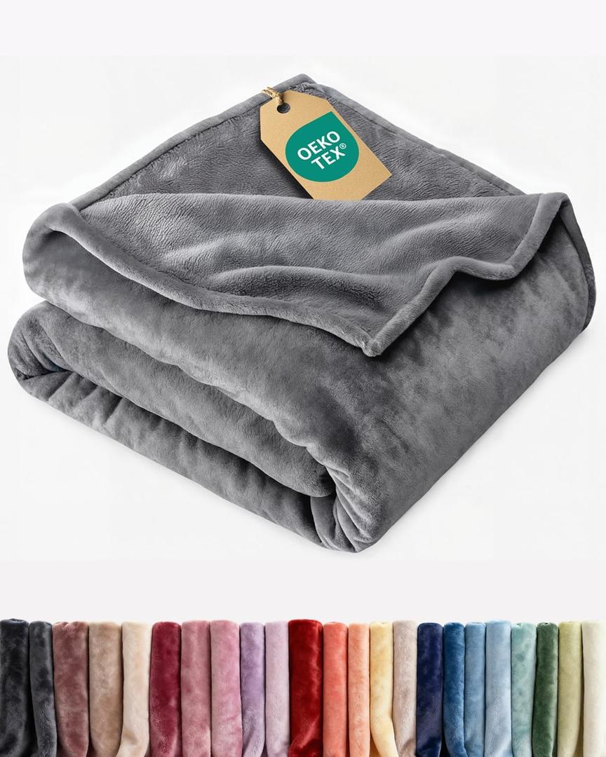Ultra Soft Fleece Blanket Throw Size - Flannel Fleece Luxury Throw Blanket - Lightweight for Couch Bed Chair - Thick, Warm and Breathable - All Season Cozy Anti-Static Microplush Bedding, Dark Grey