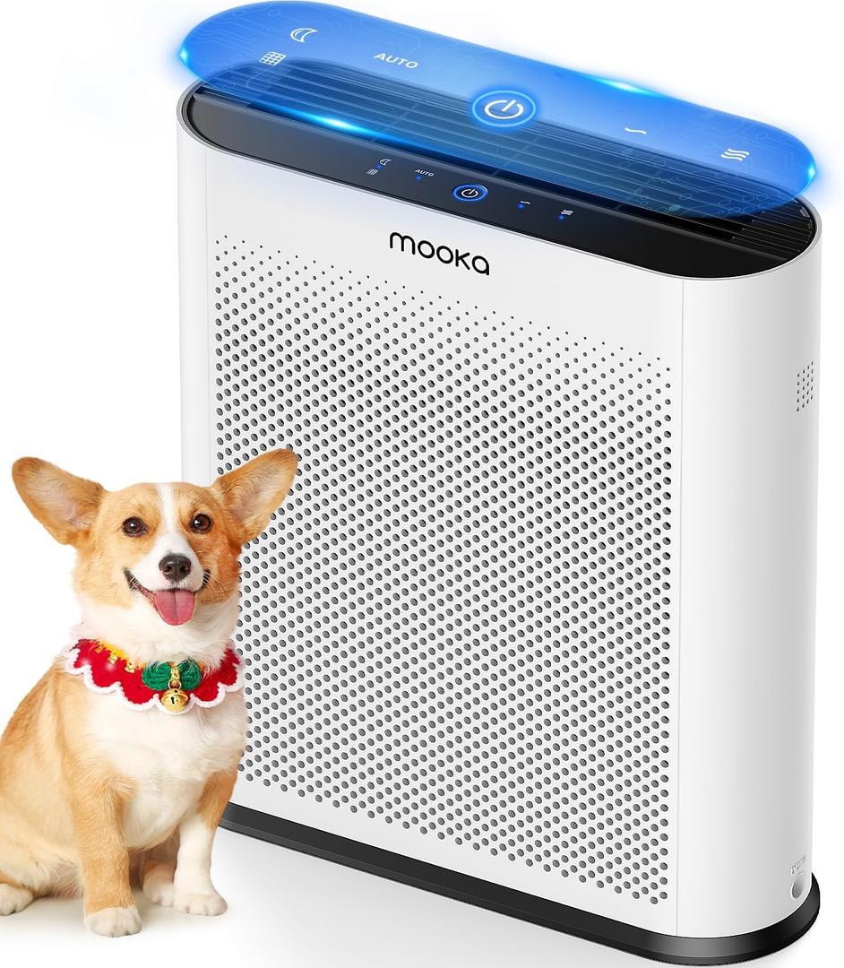 Air Purifiers for Home Large Room 1650ft with PM2.5 Air Quality Sensor, MOOKA H13 HEPA Filter Air purifier for Pets Smoke Dust Pollen Dander Odor, Air Cleaner with Auto/Sleep Mode for Bedroom, White