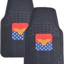 2 x BDK Warner Bros DC Comics Classic Wonder Woman Car Accessories Floor Mats - Universal Fit, No-Slip Grip, All Weather Heavy Duty Rubber Liners, 2-Piece Front Car Mats, 27 x 18