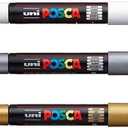 Authentic Posca Marker Set, 3 White, Gold, & Silver Professional Grade Posca Paint Markers with 1M Extra Fine Tip