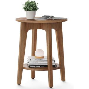 VASAGLE MAEZO Collection - Side Table, 2-Tier Small Round End Table, Nightstand with Tapered Legs, Curved Transitions, for Small Spaces, Living Room, Bedroom, Honey Brown ULET283T41, 1 Pack